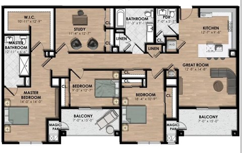 Floor plan for 3 beds, 2.5 baths